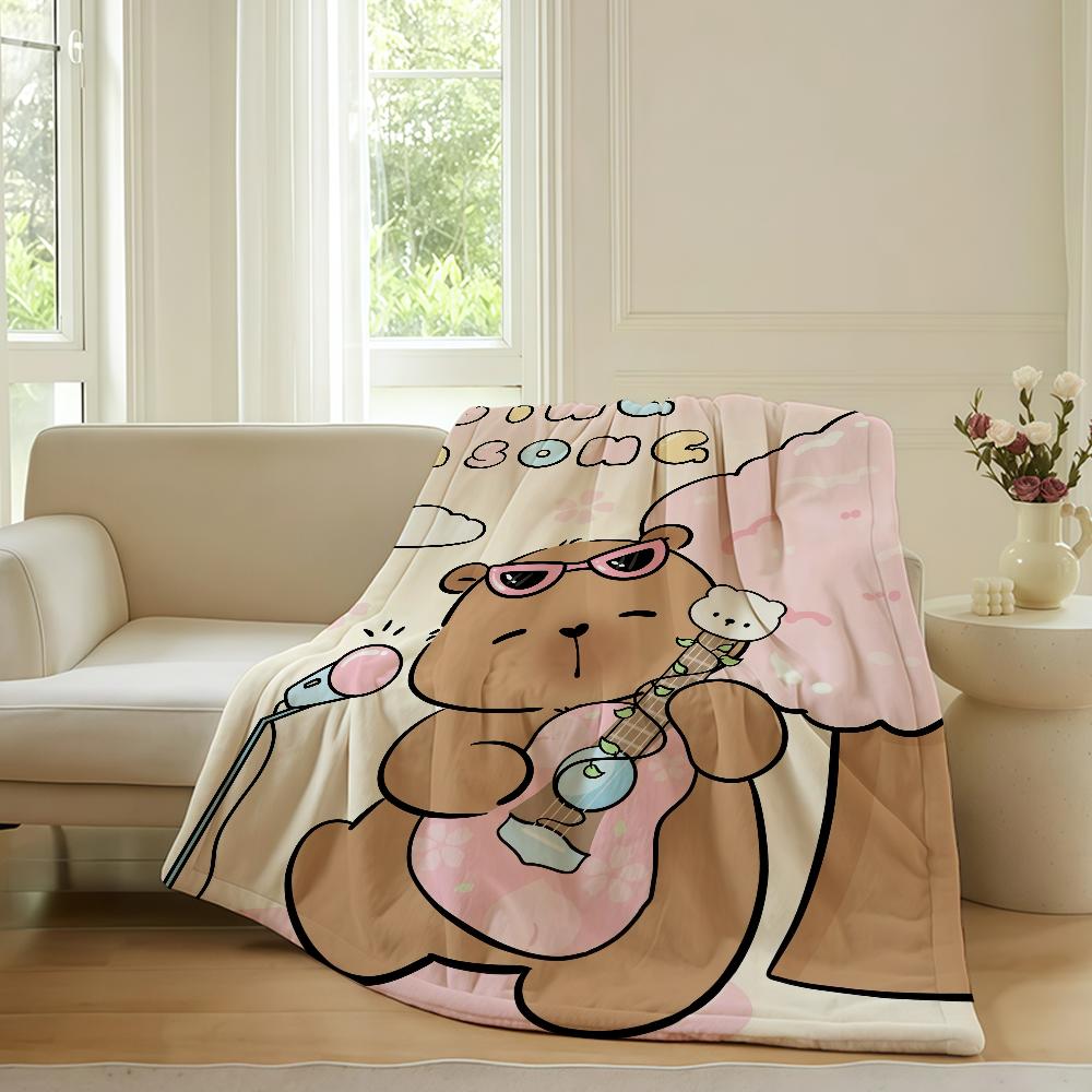 Capybara Cute Cartoon Blanket Warm Soft Suitable For Bedroom Sofa Bed Living Room Office Travel Camping Gifts