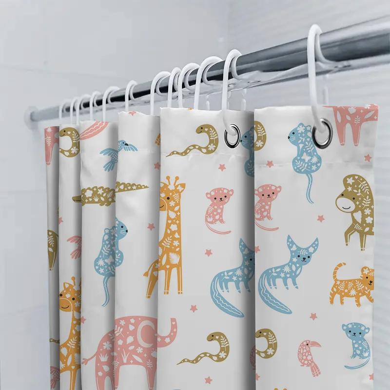 Animal Pattern Shower Curtain Set Bathroom Decor For Kids Room Multicolor Giraffe Elephant Print Waterproof Fabric Shower Curtai