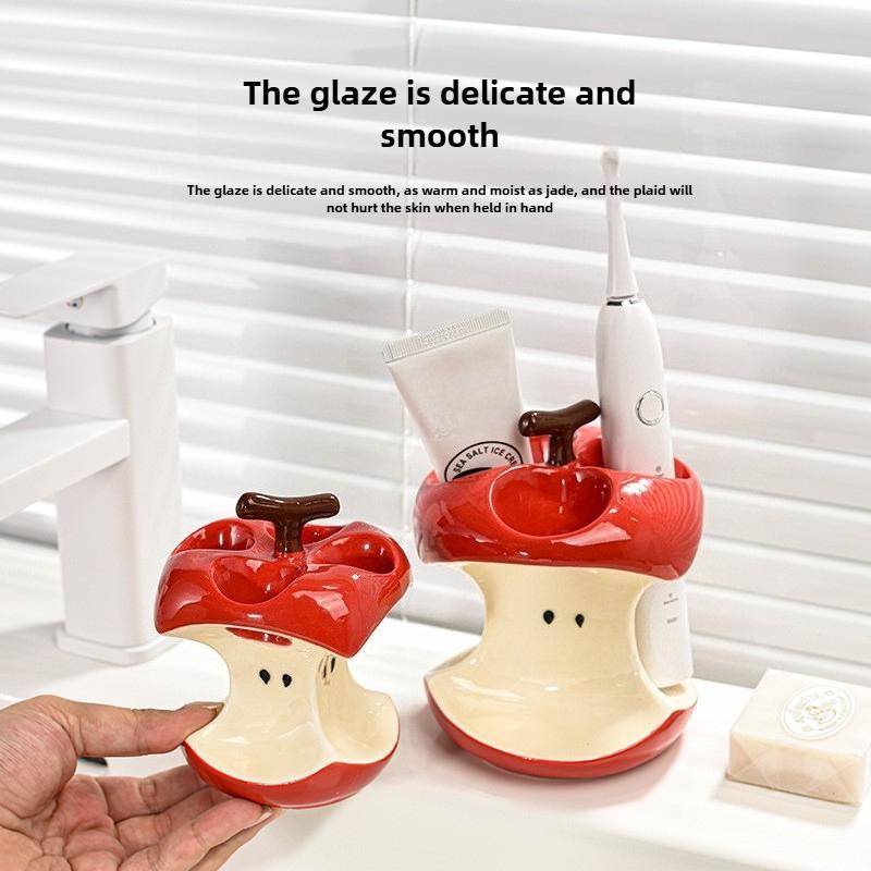 Creative Storage Rack Bracket Toothbrush Holder High Aesthetic Apple Electric , Ceramic Base, Bathroom Toothpaste, Toiletries