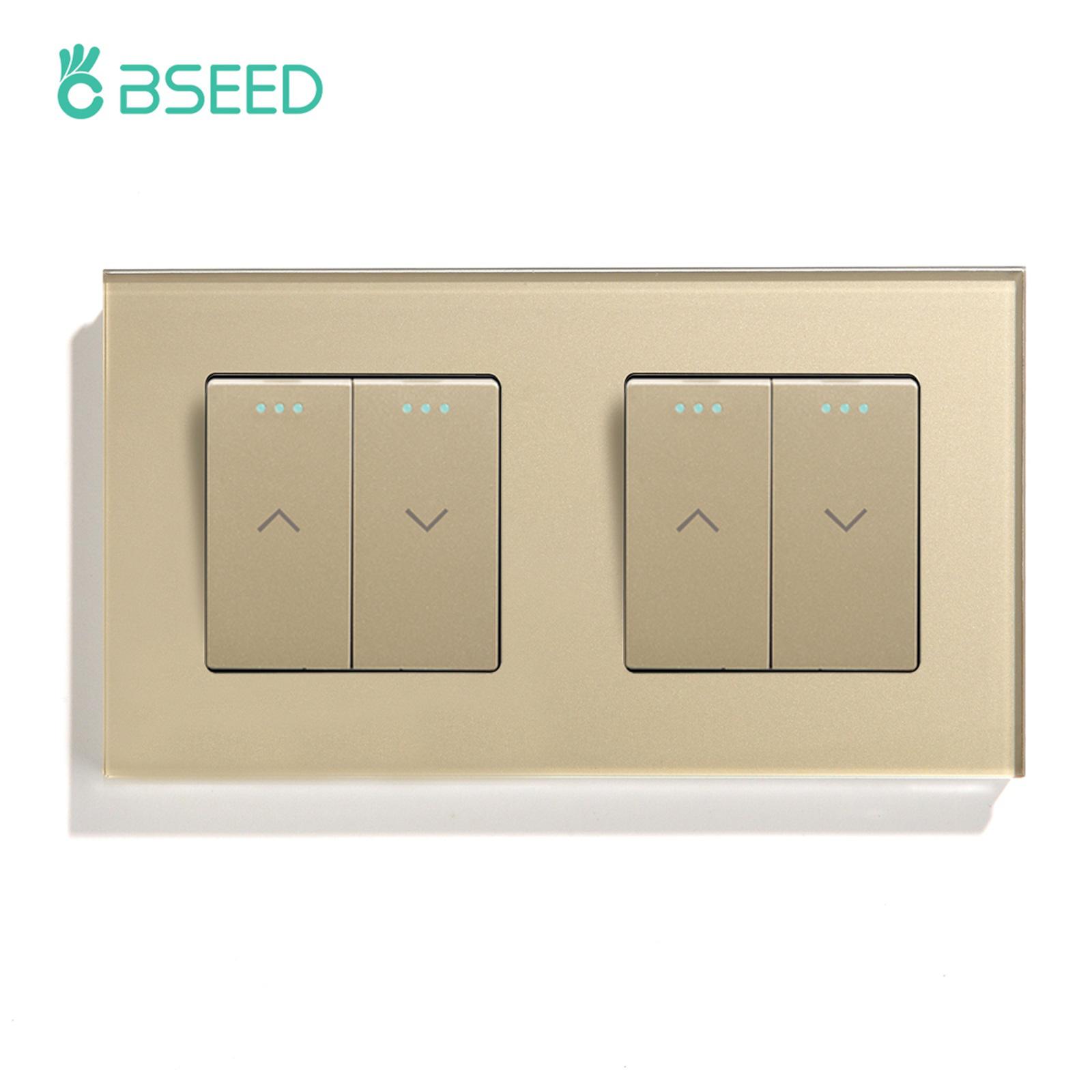 

BSEED 1/2/3Gang Mechanical Light Switch 1Way Plus Curtain Push Button Roller Shutter Switch Double Blind Switches Glass Panel EU standard