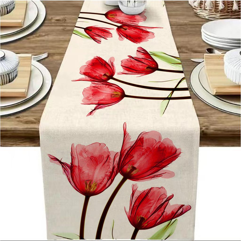 1pc Tulip Linen Table Runner ,Kitchen Dining Table Decoration for Indoor Outdoor Home.Festival gifts,minimalist style.