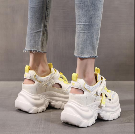 Fashion 9CM Air Mesh Microfiber Leather Ankle Boots Fashion Summer Chunky Sneaker Hollow Shoes High Brand Comfy Booties Women