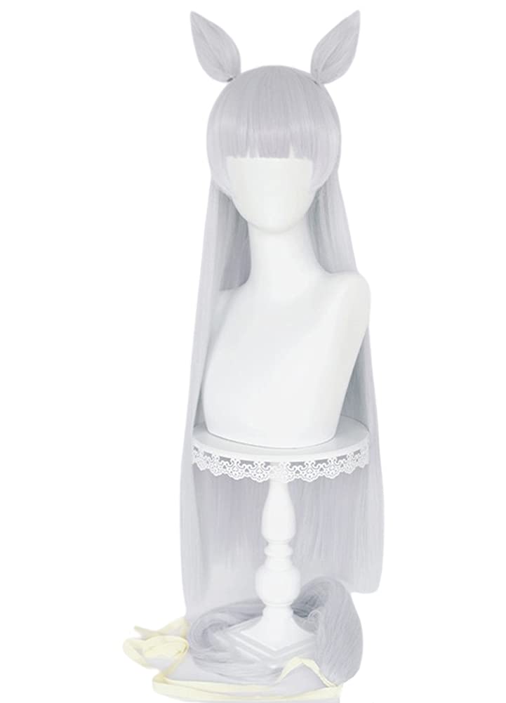 Gold Ship-style Cosplay Wig, Heat-Resistant, 80cm, for Disguise, Includes Net and Comb, Light Purple and Silver Mix (Wig, Ears, and Tail)