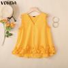 Women V Neck Casual Sleeveless Ruffled Hem Tank Tops