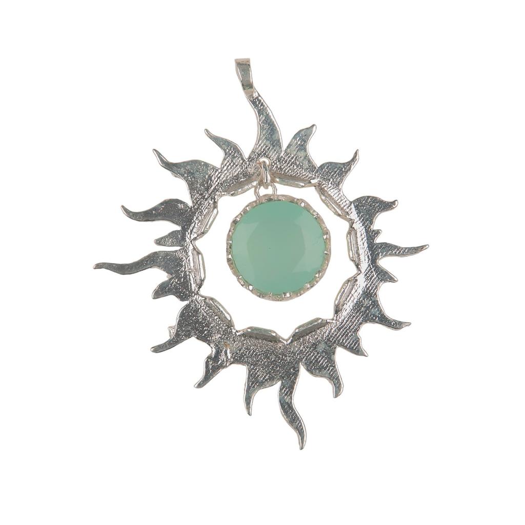 925 Solid Silver Multi Gemstone Sun Health Benefits Unisex Jewelry Pendant 1.76" CP-18