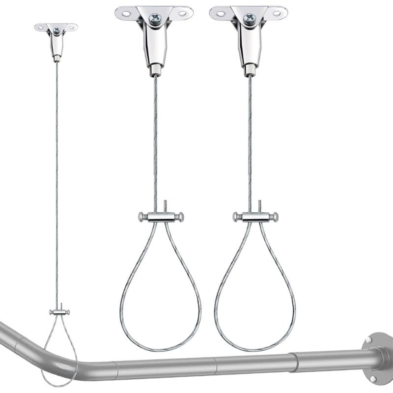 Stainless Steel Adjustable Shower Rod Support Systems Ceiling Mounted Brackets for Curved or Straight Layouts