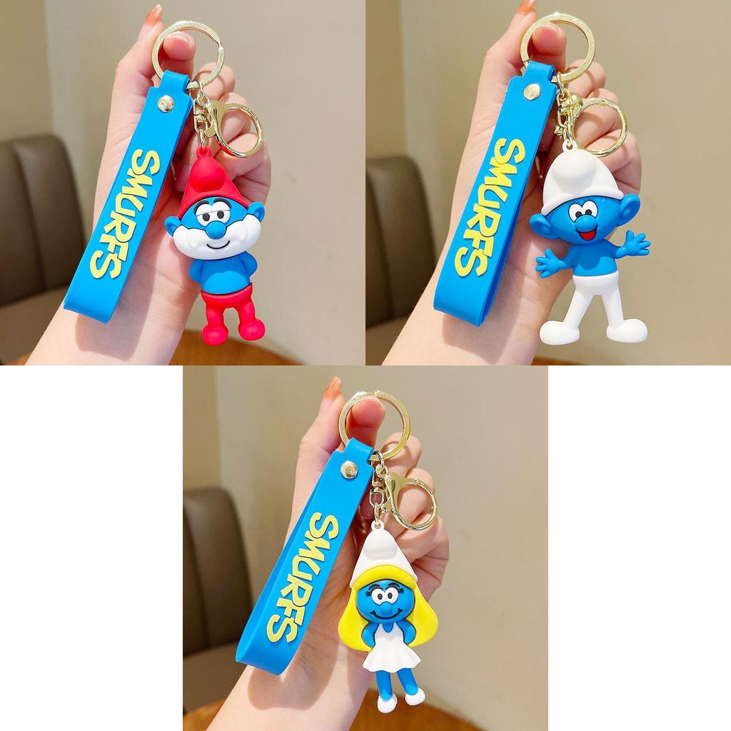 Smurfs Papa Jokey Smurf Smurfette Silicone Keychain Bright Colorful Cartoon Pendant