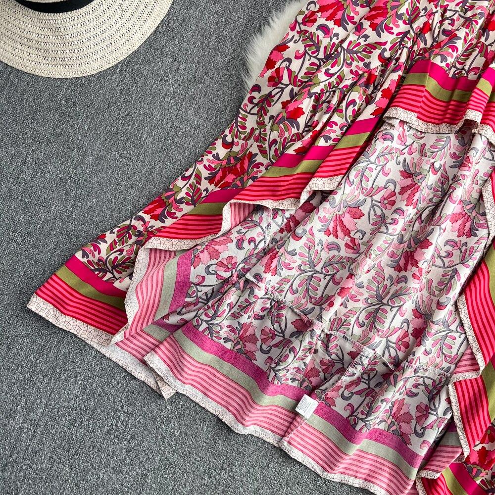 2025 Summer Irregular High Waist Slim Bohemian Seaside Holiday Print Loose Covering A-Line Skirt