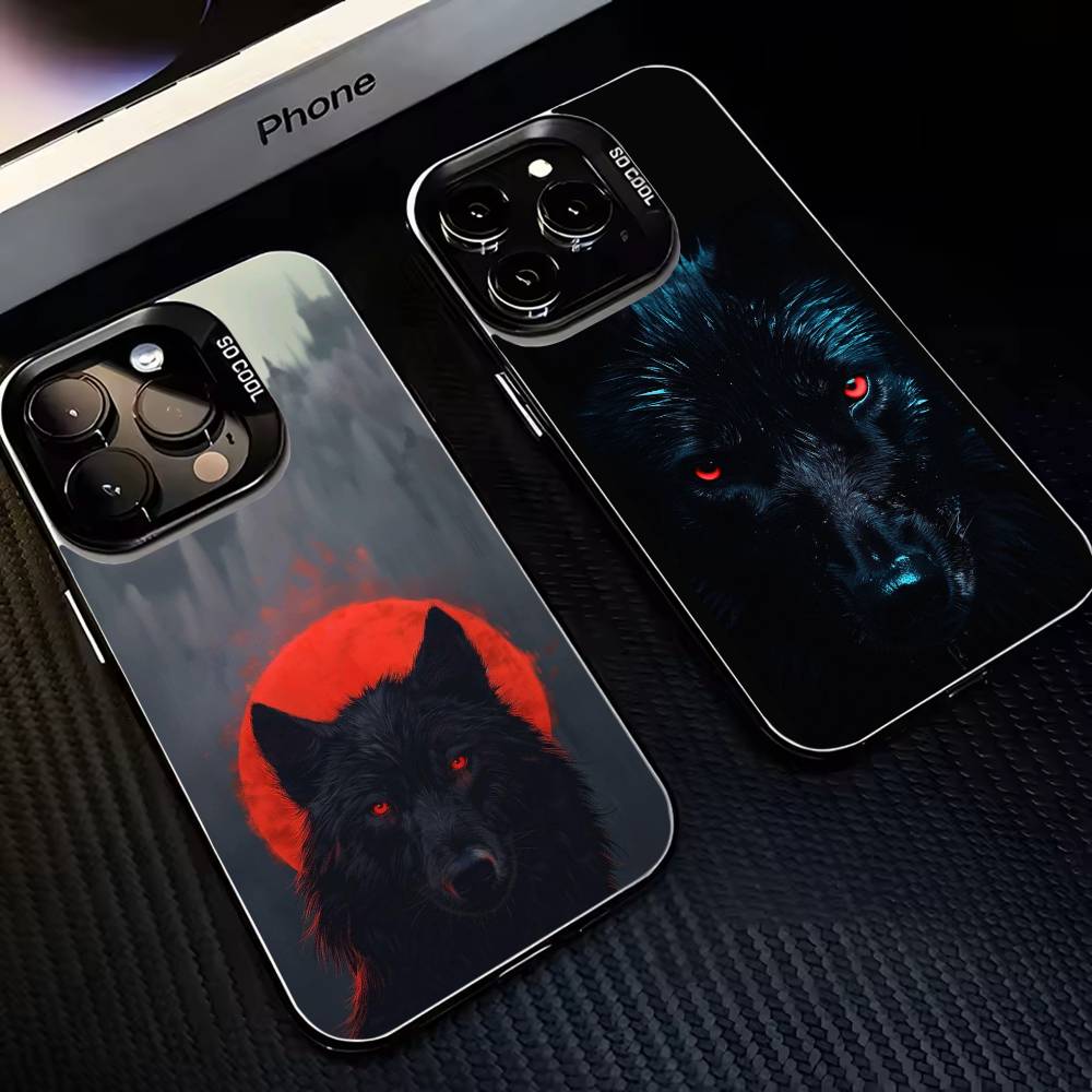 1pc Wolf Phone Case For iPhone17,16,15,14,13,12,11 Plus,Pro Max Black Matte Shockproof Cover