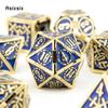 7 Pcs Golden Blue Double Swords Metal Dice Solid Polyhedral Dice Set Suitable for Role-Playing RPG Pathfinder Board Game