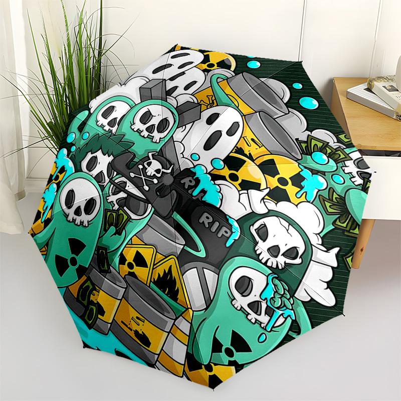 

1pc Ghostly Fun Outdoor Umbrella - Automatic Opening/Closing, Portable 3-Fold Design with 8-Rib Iron Frame - Perfect Gift for Fans, Travelers, Everyda
