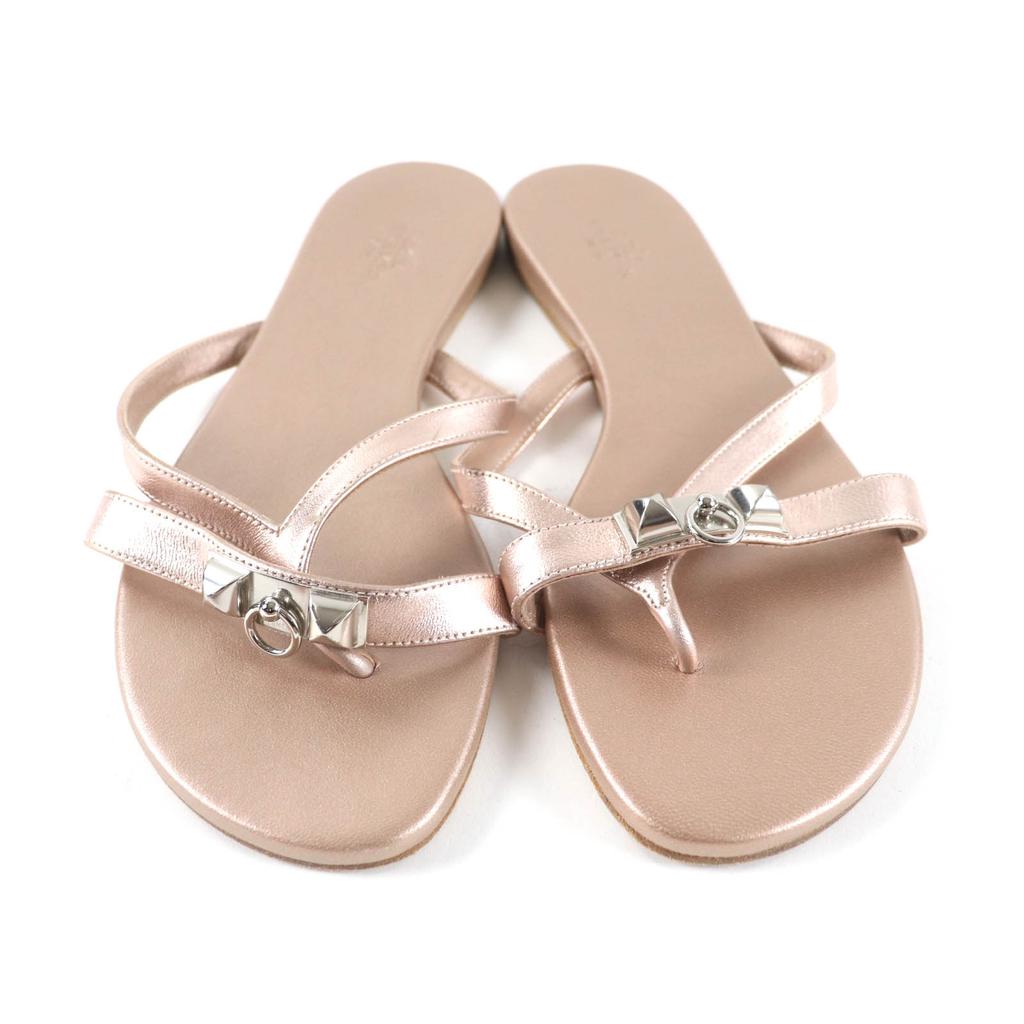 Great HERMES Sandals Medor Leather Thong Metal Pink Leather Women 36.5 Used