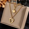 Asymmetrical Heart Pearl Pendant Layered Chain Necklace Multi Strand Design Fashion Accessory Luxury