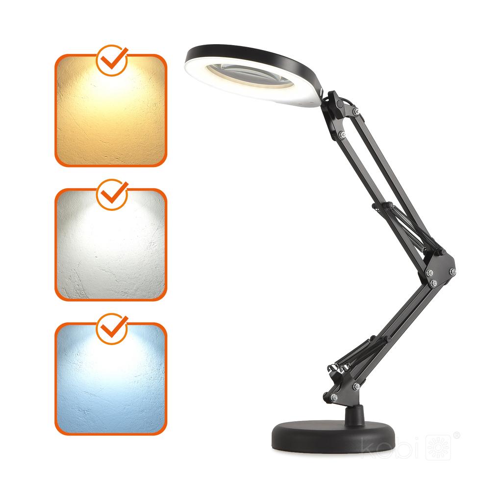 LED Desk Lamp 10W 3CCT Black with Magnifying Glass, Dimmer and Light Color Adjustment