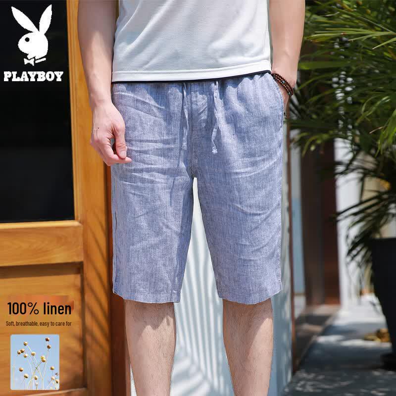 PLAYBOY Men s 100% Linen Casual Summer Shorts XL светло-серый