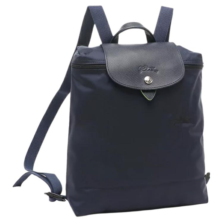 Longchamp Le Pliage Green 26 Unifarbe Druckknopf-Reißverschluss Weiches recyceltes Canvas mit Lederbesatz Rucksack Damenrucksack Marineblau 1699919P68