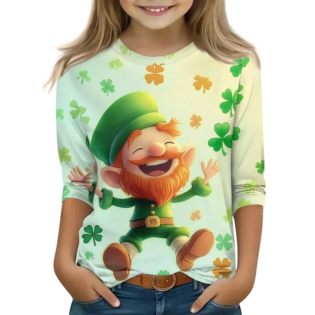 Print Tops For Youth Girls 5-16 Years Round Neck 3/4 Sleeves T-Shirts Trendy Tops Outfit Tees