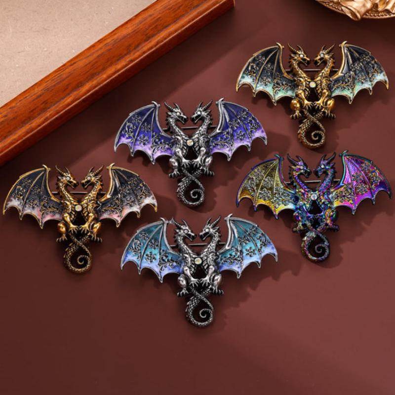 Matte Finish Metal Double Headed Dragon Brooch 1Pcs Unisex Animal Pin Fashion Accessory for Blazer Backpack Daily Outfit