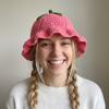 Ruffle Strawberry Knitted Hat Fruit Shaped Crochet Beanie Cap Knit Fisherman Hat  Streetwear