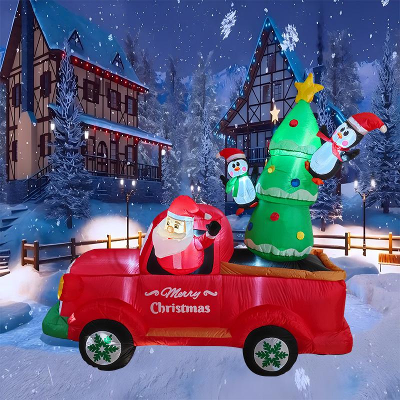 Inflatable Toys Santa Christmas Tree Truck Christmas Decorations 2.7M/8.8FT Built-in LED Lights Holiday Model Xmas Party Decor