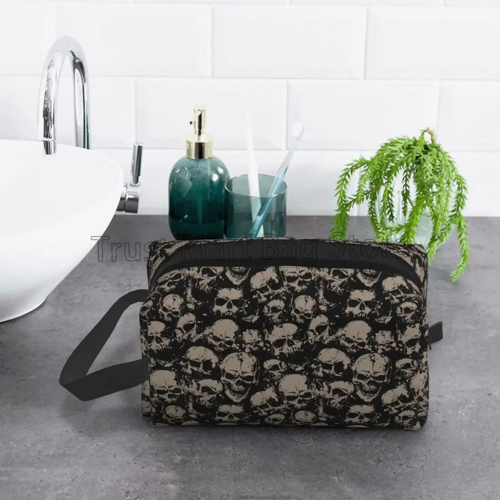 Gothic Women Travel Makeup Bag Organizer Vintage Grunge Skulls Cosmetic Bag Portable Large Waterproof Toiletry Pouch Accessories