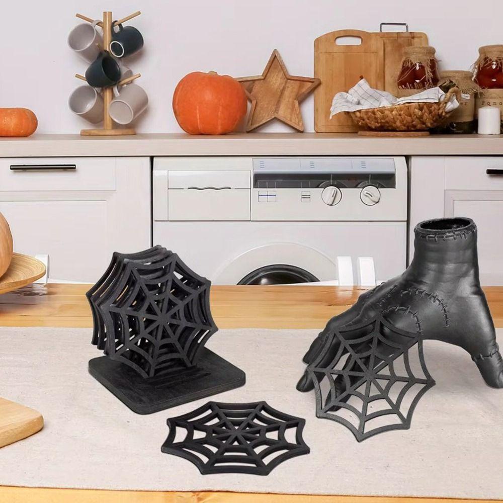Hollow Out Spider Web Coasters Spooky Table Cup Mats Unique Halloween Place mats Home Decoration