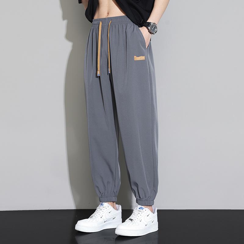 Summer Ice Silk Men's Pants Drooping Wide-leg Loose Sports Trend Straight Casual Pants
