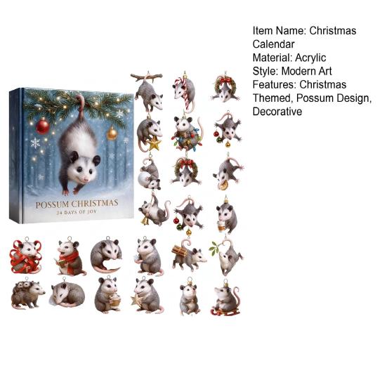 Christmas Advent Calendar Colorful Bells Possum Design 24-Day Countdown Christmas Tree Pendant Festive Ornaments