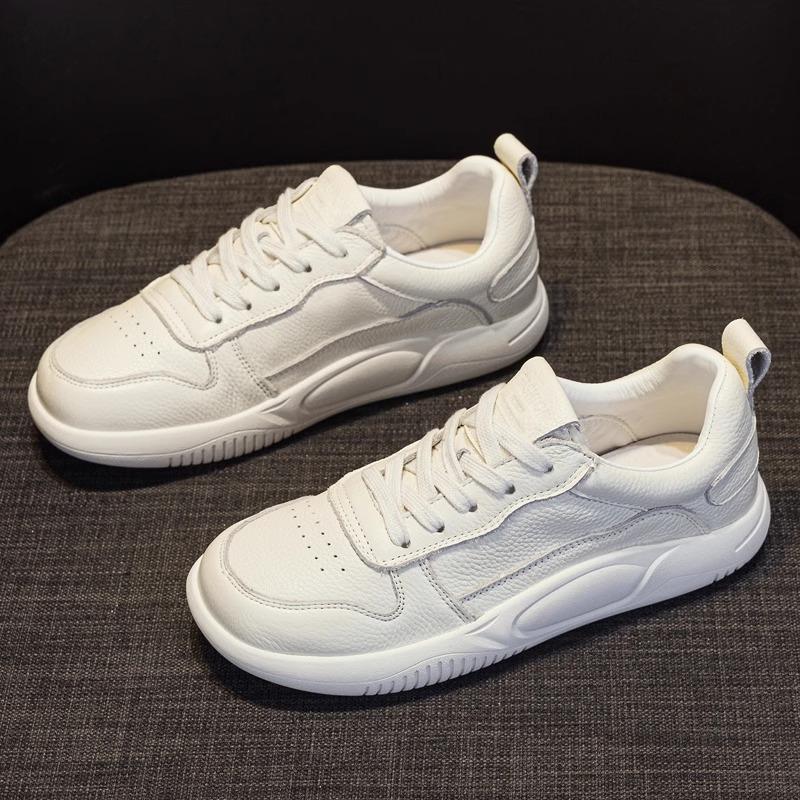 Helskinn små vita skor dam vår nya mångsidiga enkelskor bekväma halkfria läder vardagliga brädskor