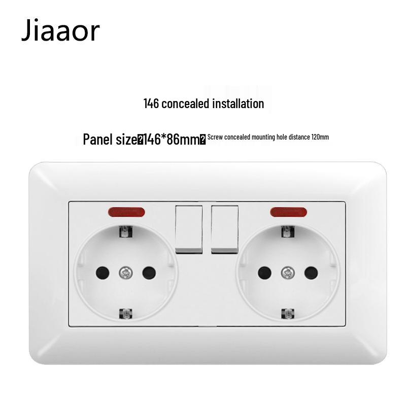 

16A Біла настінна панель подвійної розетки в німецькому стилі з USB та Type C, європейський стандарт.