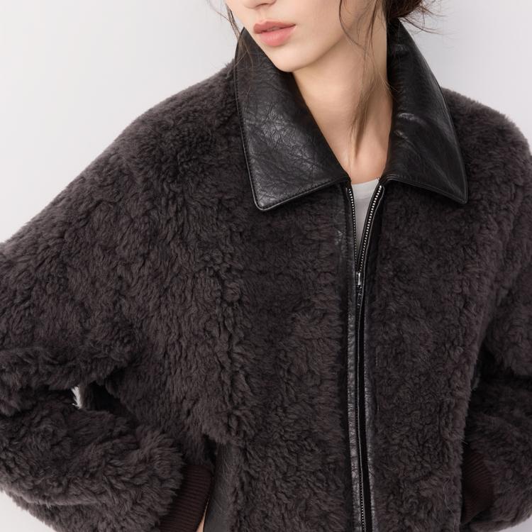 ELLE French Style High-End Spliced Fashion Design Casual Loose Versatile Long Sleeve Zipper Plush Lapel Jacket Women jackets EF53015