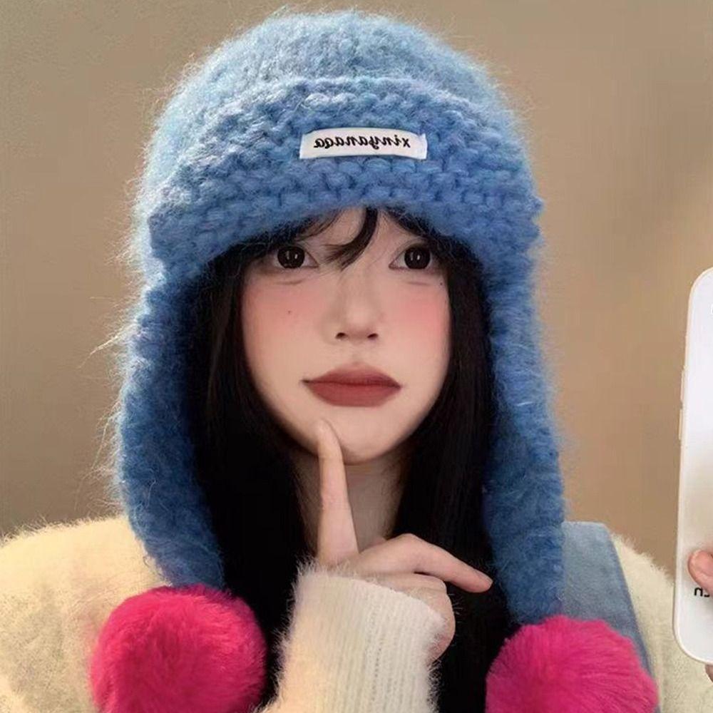 Warm Knitted Cap Polyester Earmuffs Hat High Quality Pullover Hat  Running Hiking