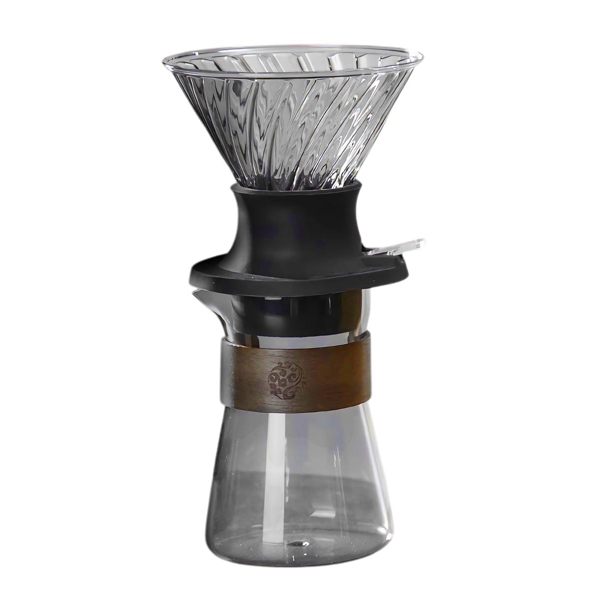 Pour Over Coffee Maker Set with Push Switch, Borosilicate Glass Carafe with Glass Coffee Dripper, Reusable Drip Coffee Maker серый