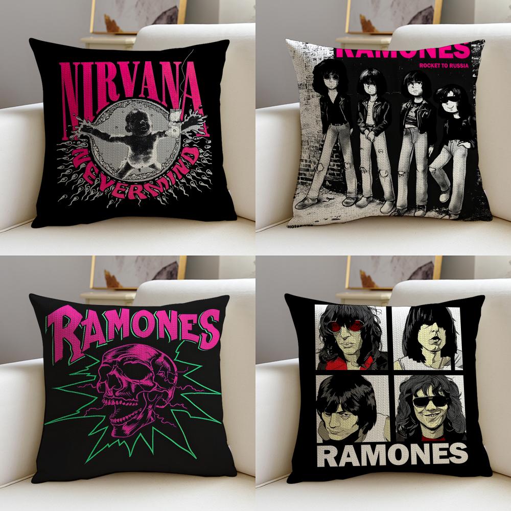 Punk RRamonesS Cushion Cover Breathable and skinfriendly linen pillowcase square removable and washable cushion