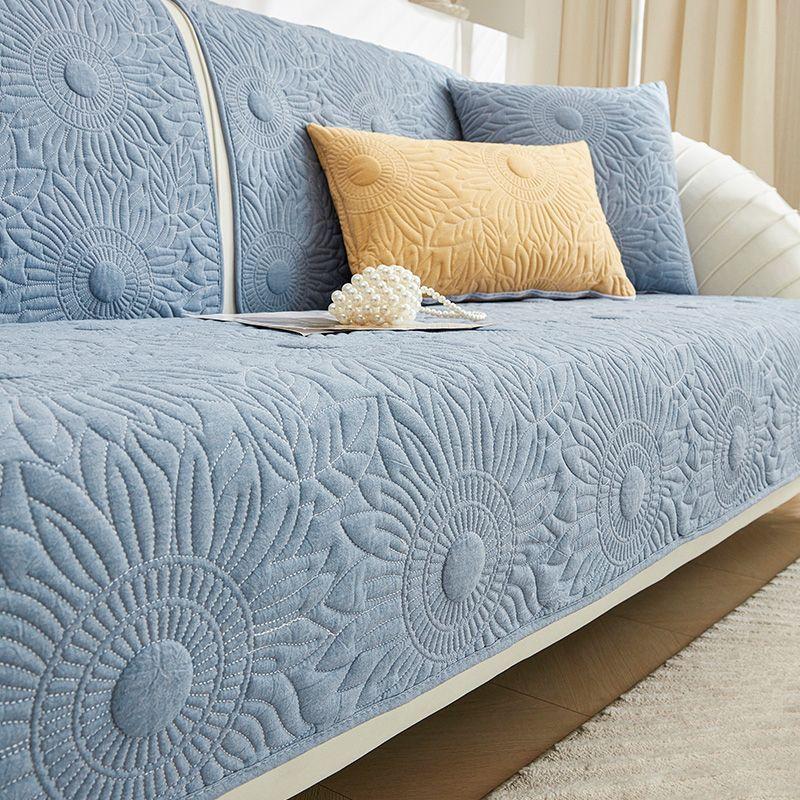 

Новая универсальная подушка для дивана Four Seasons, моющаяся, из чистого хлопка, нескользящая, однотонная, с вышитыми цветами, чехол для дивана 90x70cm 1pcs небесно-голубой