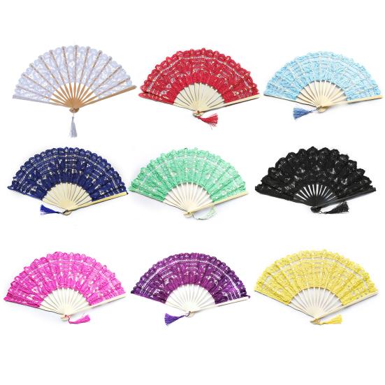 Yousheng Vintage Lace Folding Fan with Tassel Wedding Party Bride Hand Held Fan Portable Summer Fan Decoration Dance Performance Props Party