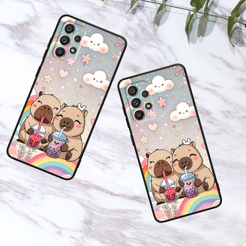 Cartoon Anime Capibala Art Phone Case For Samsung A41 A35 A34 A33 A32 A25 A24 A23 A21s A06 A05 A04 A03 Note 10 20 Ultra 5G Black