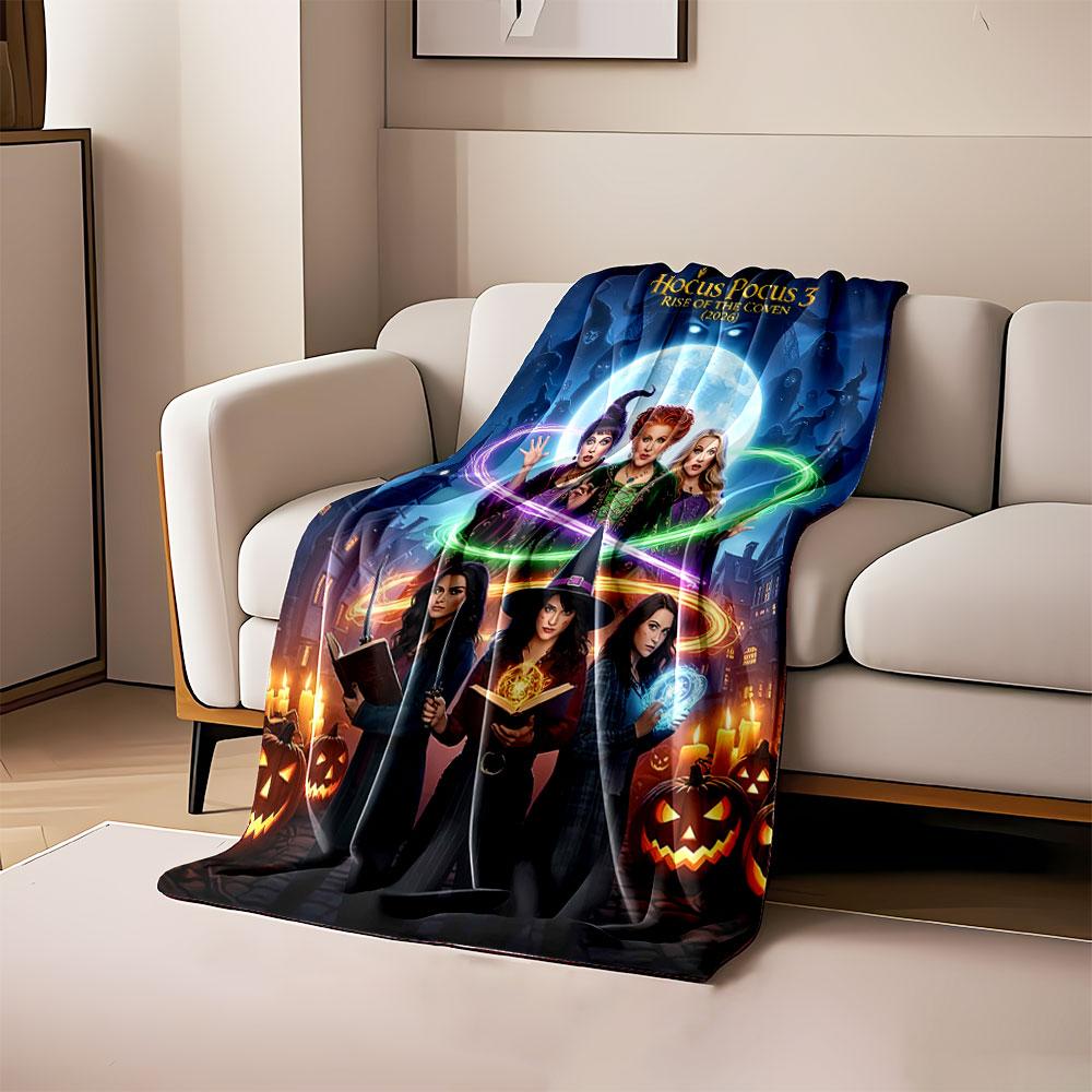 

Witches surrounded by glowing magical rings with a spooky moonlit backdrop. for all seasons blanket lunch break throw gift 80cm x 120cm