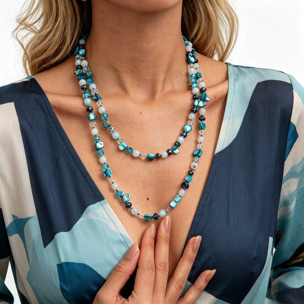 Shell Crystal Agate Irregular Natural Stone Beaded Long Stacked Sweater Chain Personalized High-End Necklace
