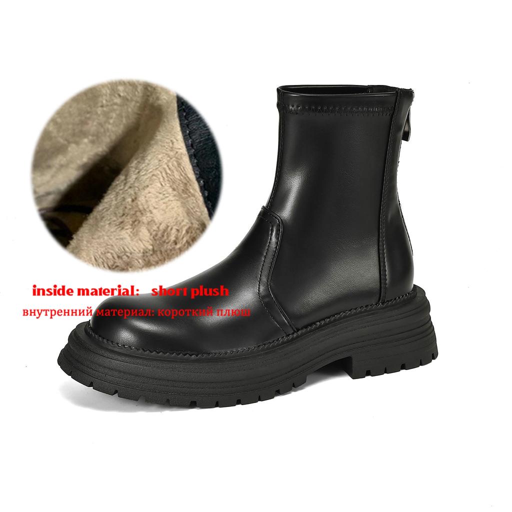 Krazing Pot Microfiber Autumn Winter Shoes Thick High Heels Zipper Platform Size 43 Motorcycle Boots Brown Color Ankle Boots