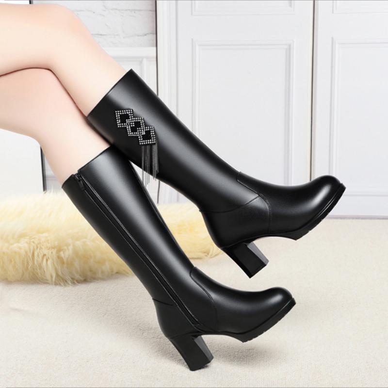 Fashion AIYUQI High Heel Boots Women Winter Genuine Leather Natural Wool Warm Women Dress Boots 2025 New Tassel High Boots Ladies