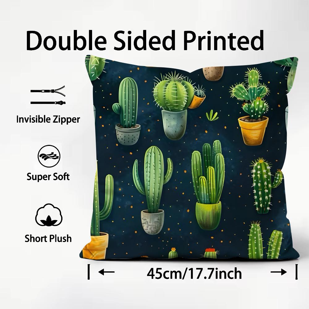 Cactus Fashion Cushion Cover Plush Fabric Soft DoubleSided Printed Sofa Warm Winter Home Child Gift Pillow Case