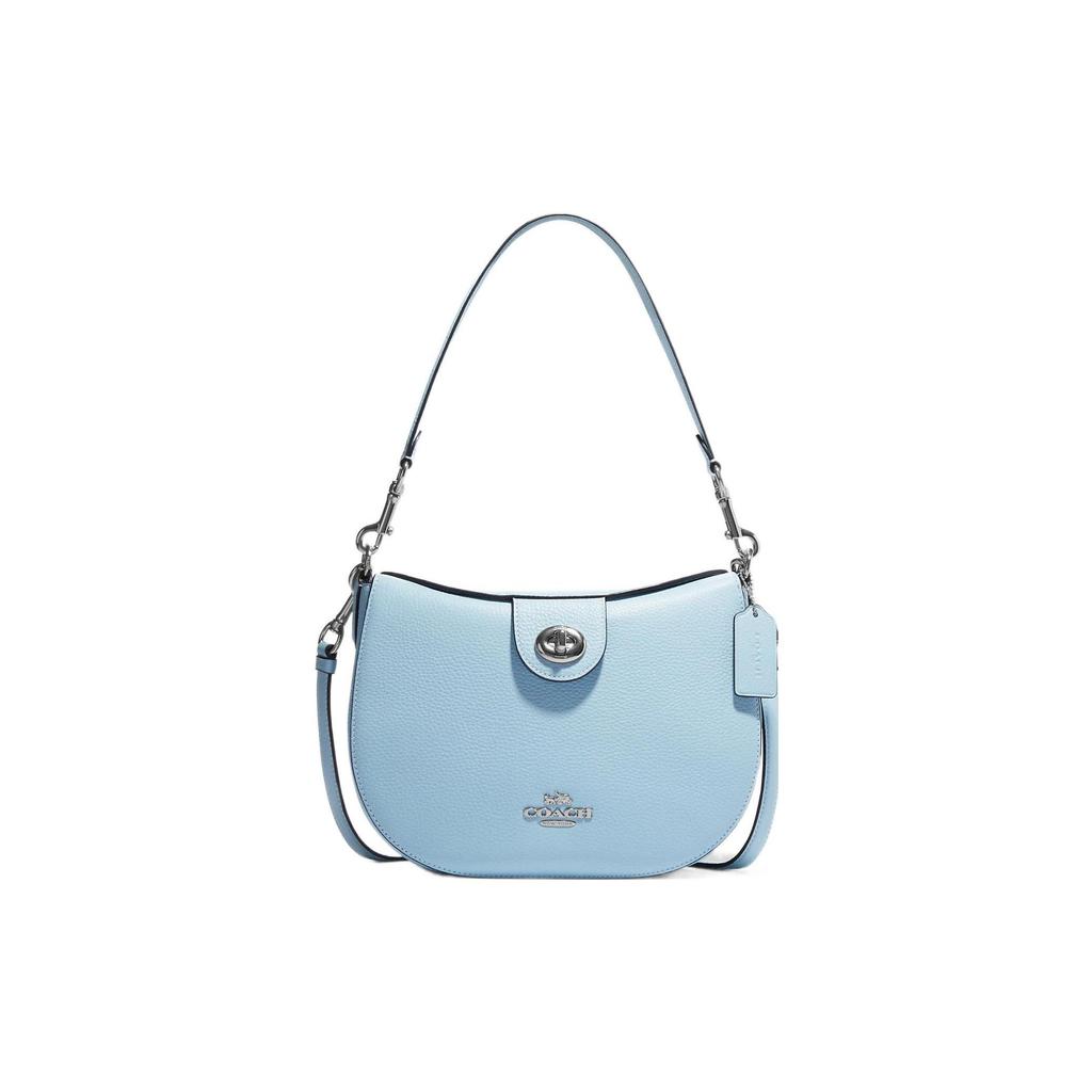 Coach Ella 25 Solid Color Silver Letter Logo Pebble Grain Leather Half Moon Crossbody Bag Women Bags Light-Blue CH196-SVQVE