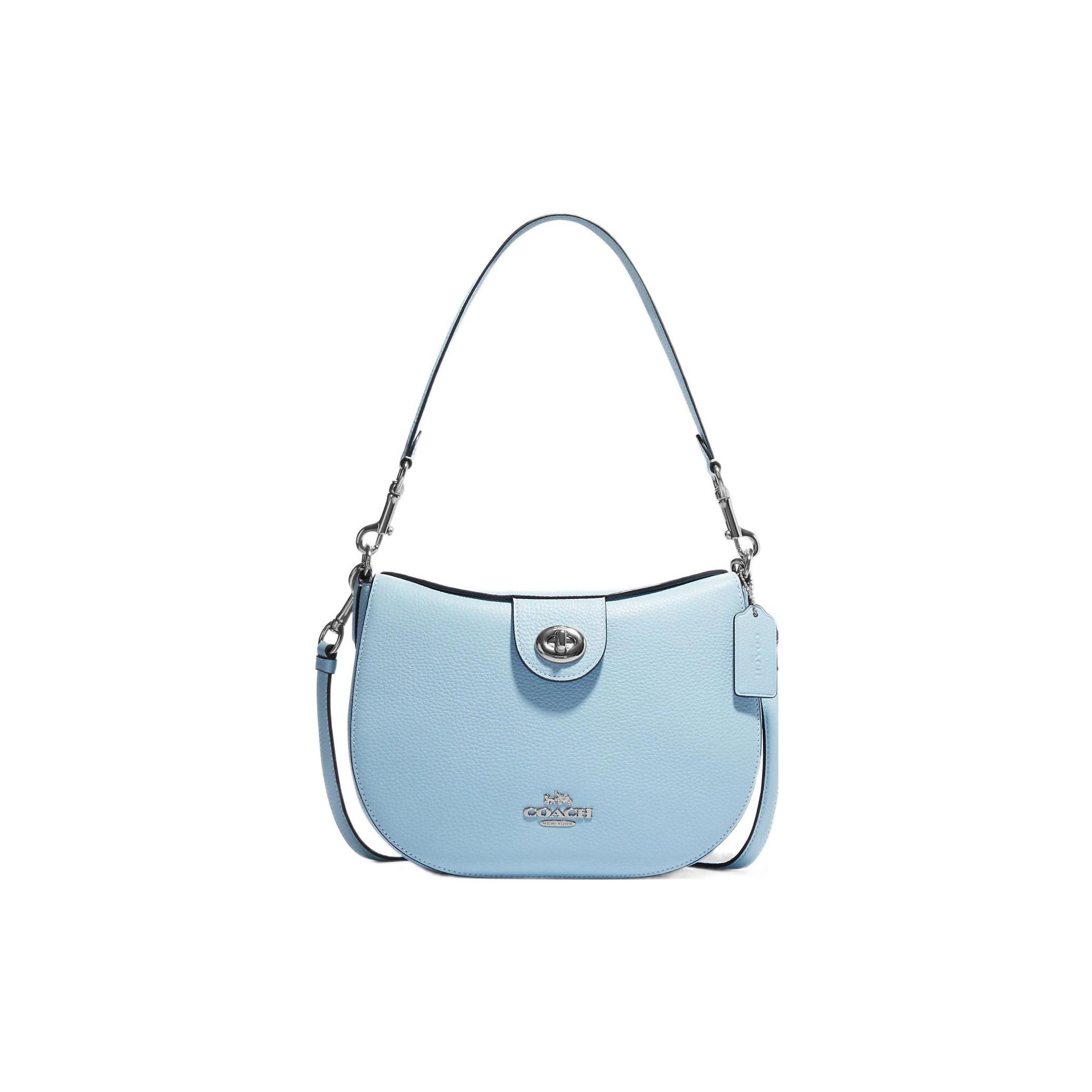 

Coach Ella 25 Solid Color Silver Letter Logo Pebble Grain Leather Half Moon Crossbody Bag Women bags Light-Blue CH196-SVQVE Basic Set (Bag+Dust Bag)