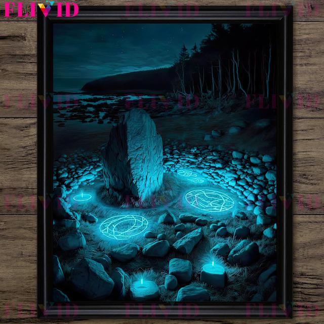

Волшебная руна на камне Ретро настенная живопись маслом Таинственная магия и волшебная скульптура Художественный постер 21cm×30cm NoFrame
