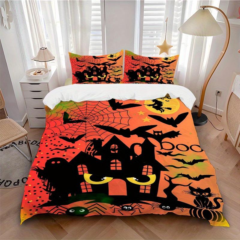 3er-Set Hexen-Halloween-Print-Bezüge Ultraweich, Atmungsaktiv und Bequem Bettwäsche mit Stilvollem Design für Schlafzimmer- und Gästezimmer-Dekoration 1 Bezug