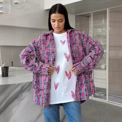 2024 Trendy European & American Cotton Plaid Shirt: Versatile, Loose-Fit, Long-Sleeve Women's Fashion for a Stylish Commute