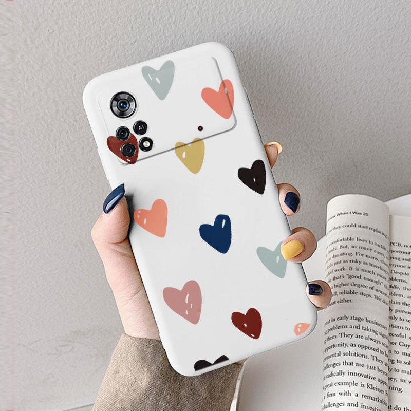 Case For Poco X4 Pro 5G Poco M4 Pro Cute Heart Flower Back Cover Soft Silicone Matte Protective Funda For Xiaomi Poco X6 X5 Pro