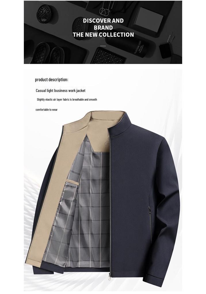 Men's Stand-Up Collar Jacket - Spring/Autumn Casual Outerwear for Middle-Aged and Older Men