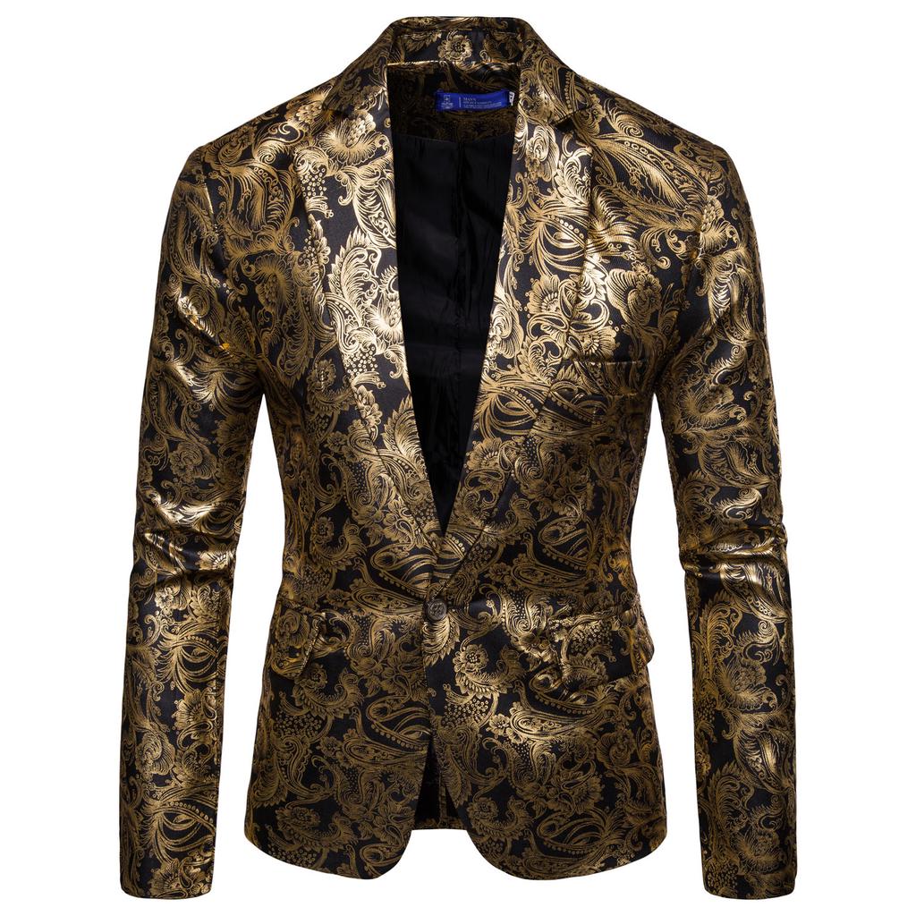 Men's Autumn and Winter Casual Ethnic Style Bronzing Floral Slim Suit Jacket